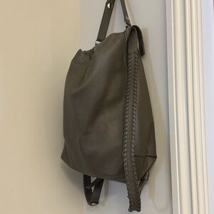 ALLSAINTS Tote Bag Backpack Brown Taupe Leather Whipstitch Straps Pre❤️